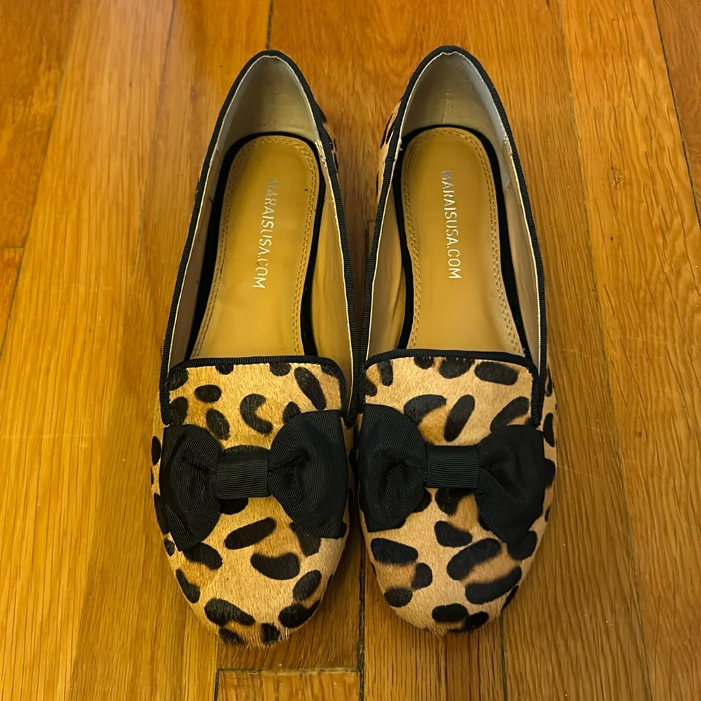 Marais USA fancy slipper leopard loafer flat bow 8